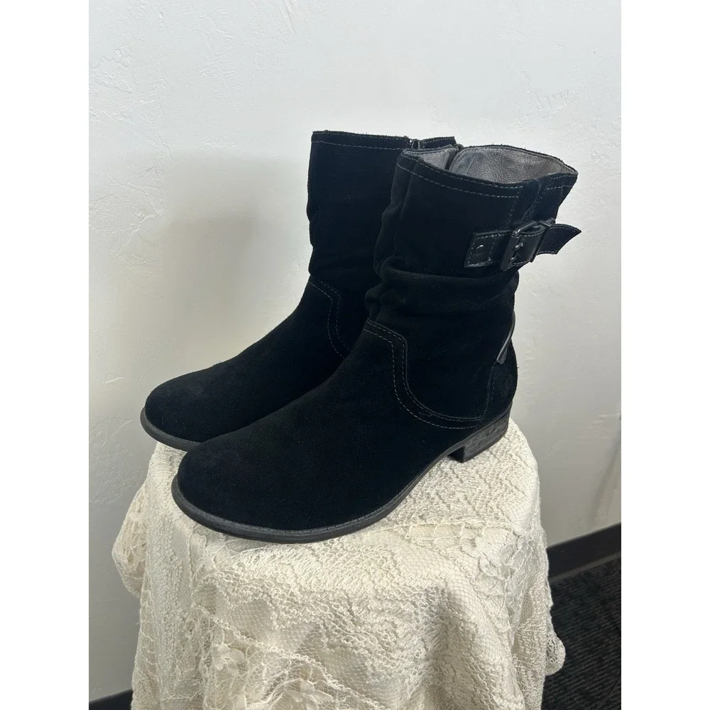 Suede Leather Black Boots Earth Slouch Style Size 10 Goth Western Boho Classic